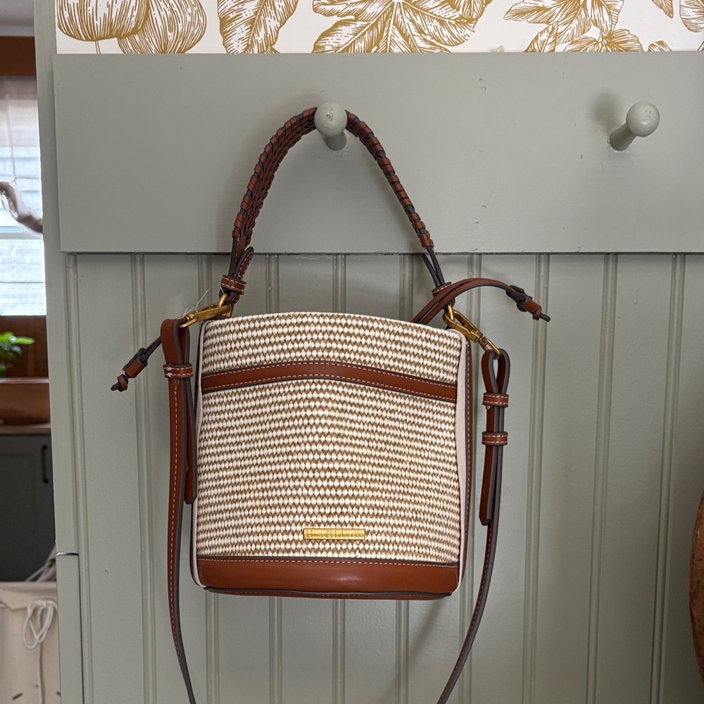 House of Harlow 1960 Brown & Cream Woven Bucket Crossbody